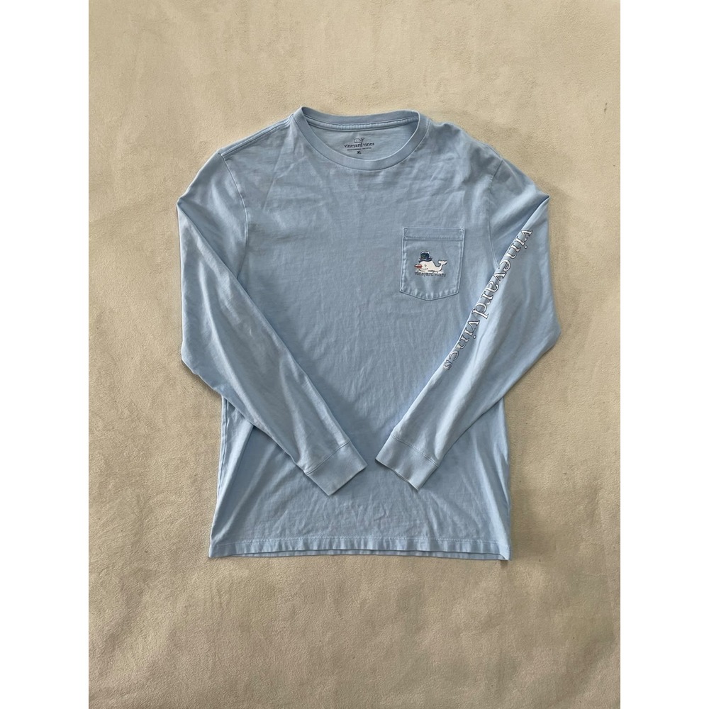 Vineyard Vines Kids XL Light Blue Snowman Whale Long Sleeve T-Shirt Cotton